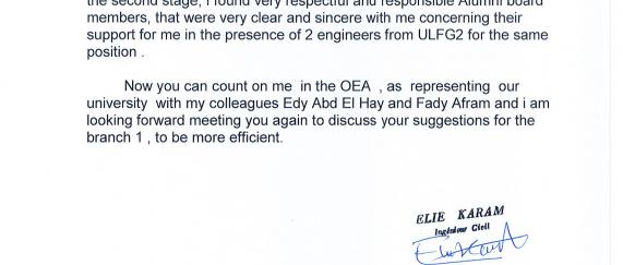 OEA Elections: Elie Karam letter to ULFG2 Alumni 